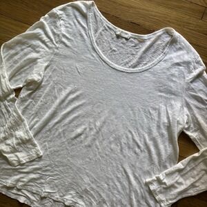 CP Shades 100% Linen Tunic Top Women XL 3/4 Sleeves Lagenlook White Coastal USA